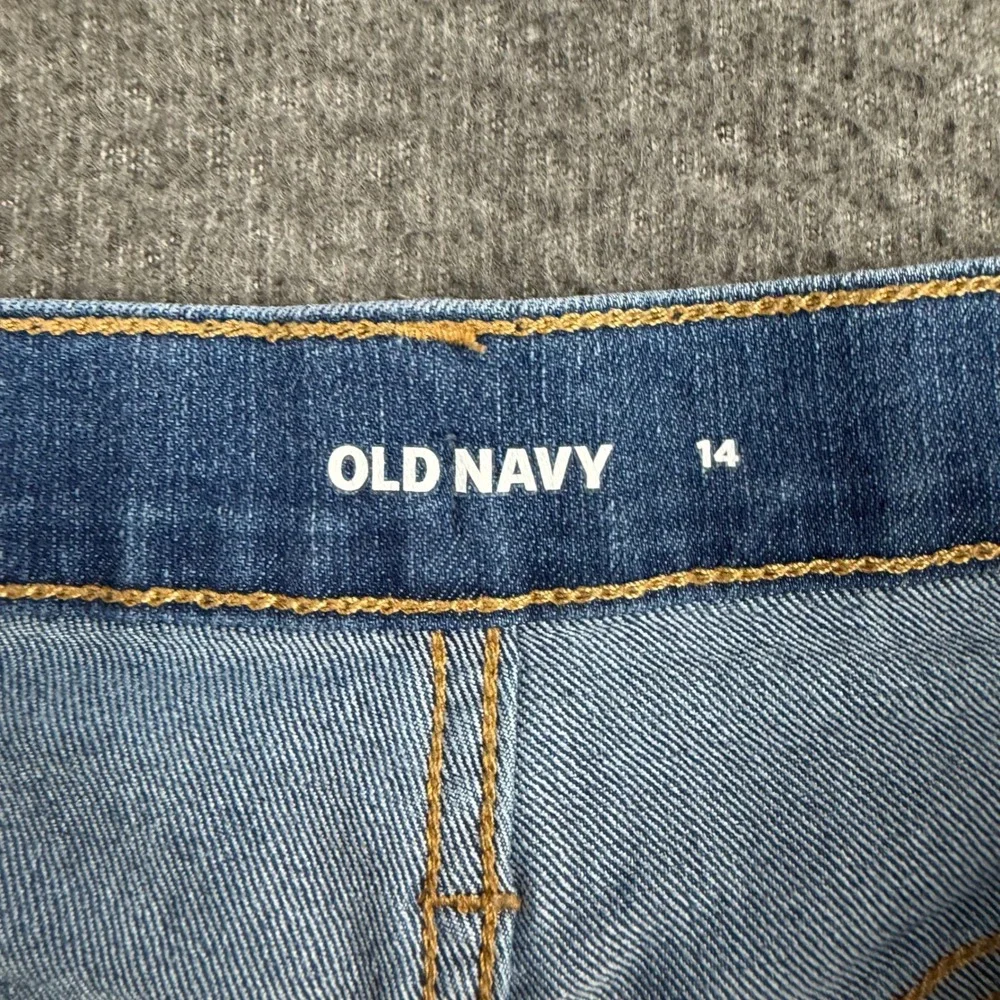 Old Navy Denim Shorts Girls Size 14 Blue Frayed Raw Hem Adjustable Waist